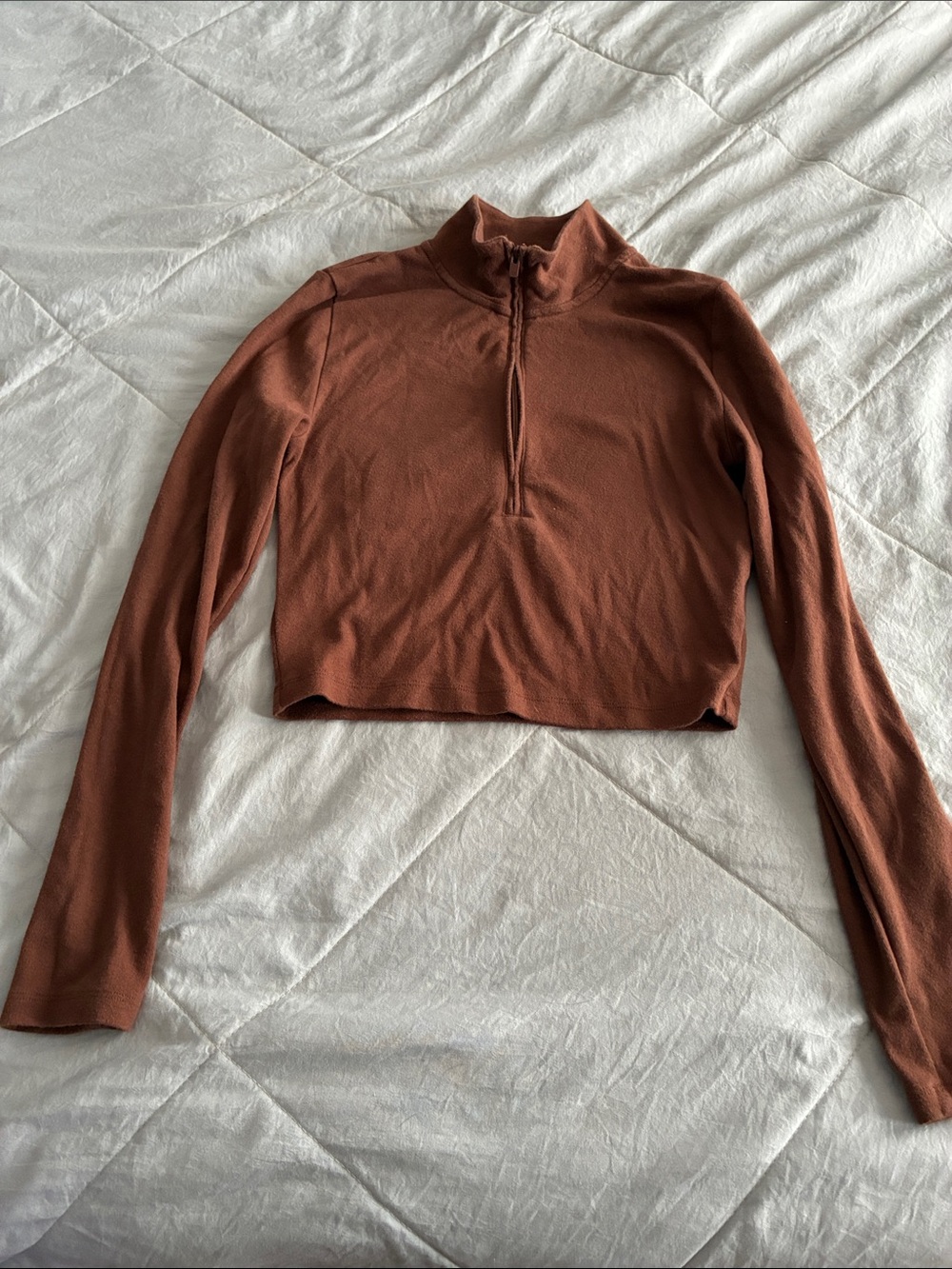 Sunday Best Cropped Half-Zip Top in Rust Brown